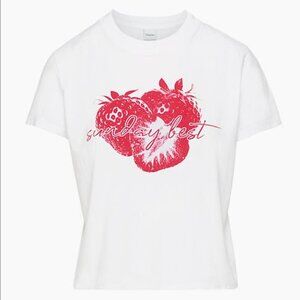 ARITZIA Sunday Best White Graphic Tee Size L with Strawberry Red Design 🍓🍓
